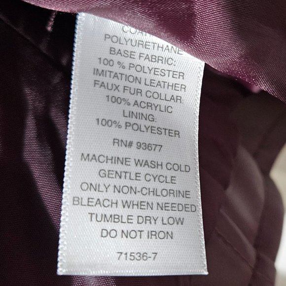 NEW Liz Claiborne Removable Faux Fur Collar Zip Coat size L Faux Leather Maroon - Picture 7 of 15